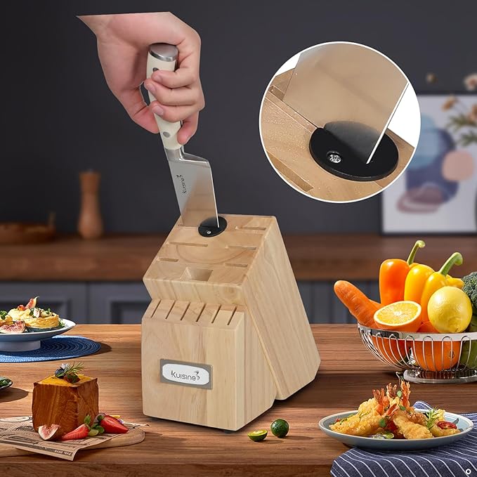 Kuisine Premium Sharp Knife Set,High Carbon Stainless Steel Ergonomic Handle,Knife Block Set with Built-in Sharpener(15PCS,Ivory)