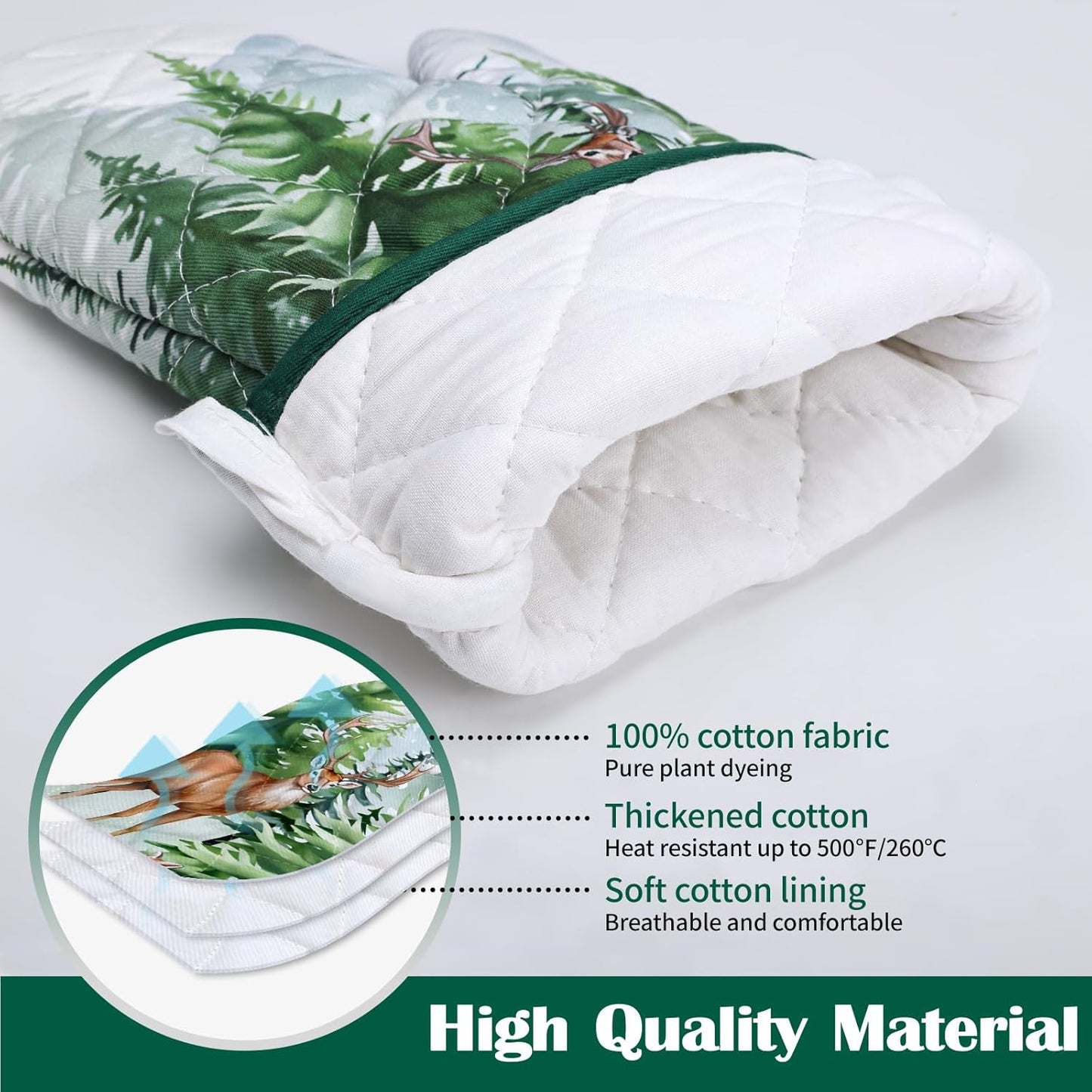 Woodland Deer Oven Mitts and Pot Holders Sets 2Pcs, 100% Cotton Heat Resistant, Extra Long Oven Gloves Potholder for Kitchen Cooking Baking Decoration