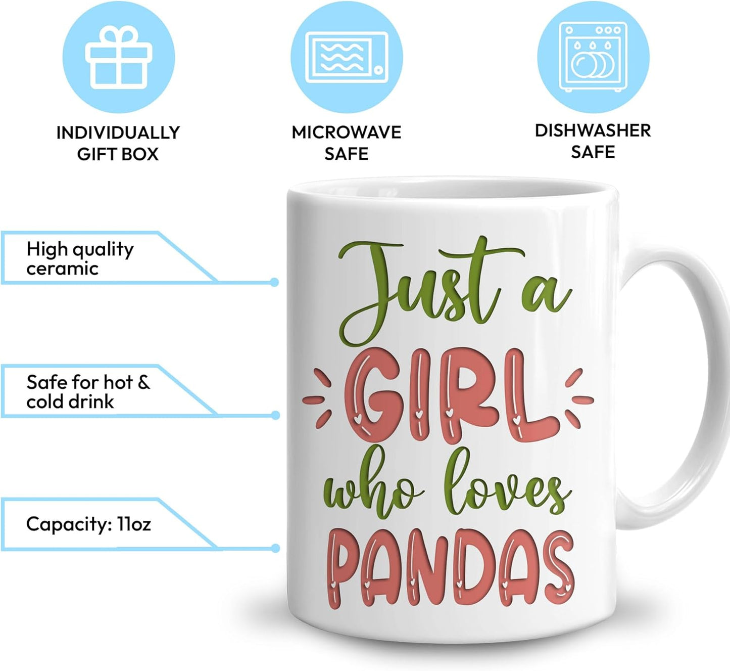 Hyturtle Personalized Gifts Panda Lover - Just A Girl Who Loves Pandas Custom Name Ceramic Coffee Mug Cup 11oz - Idea Cute Animal Lover Gifts For Women, Girl Daughter On Birthday, Christmas