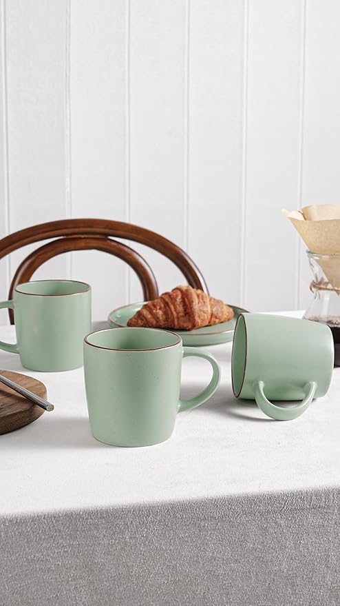 famiware Mercury Coffee Mugs 13 oz, Coffee Mugs Set of 4 with Handle, Cups for Latte, Hot Tea, Cappuccino, Mocha, Cocoa, Light Green