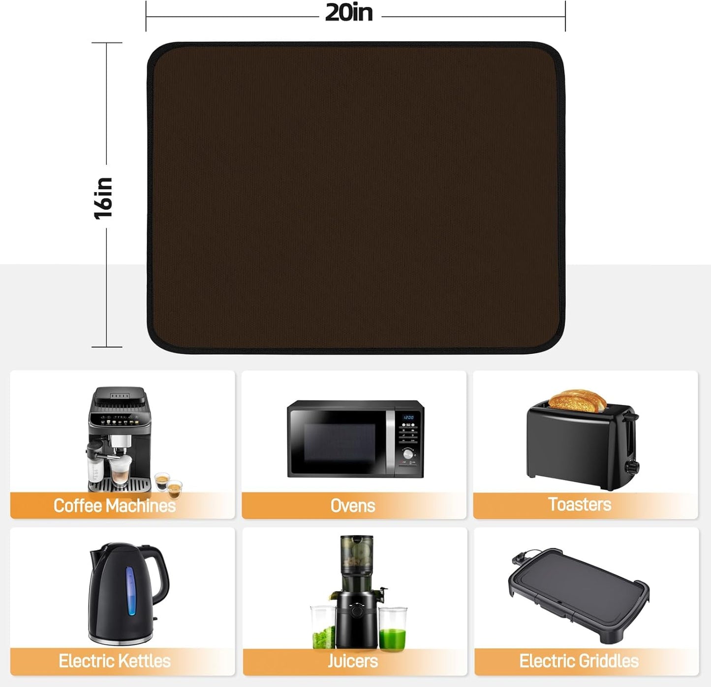 Heat Resistant Mats for Countertop - Fireproof 16x20in Heat Resistant Mats for Air Fryer - Kitchen Countertop Protector for Air Fryer, Coffee Maker, Stand Mixer, Toaster, Oven Brown - 2PCS