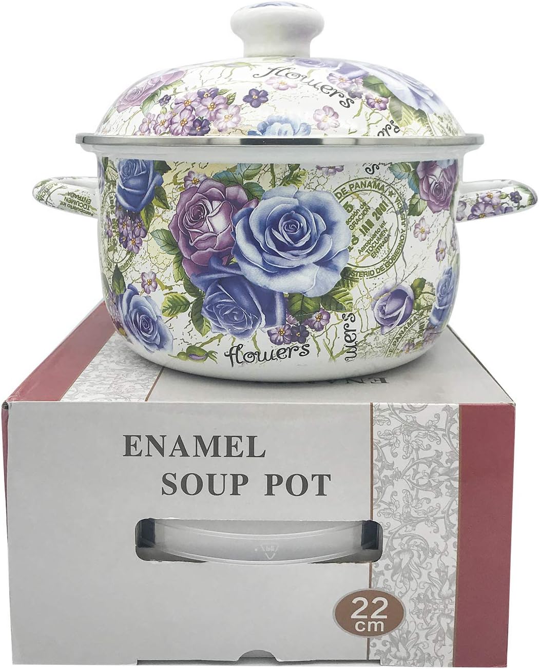 Flower Enamel on Steel Stock Pot/Stockpot with Lid, 3 Quart (style2)