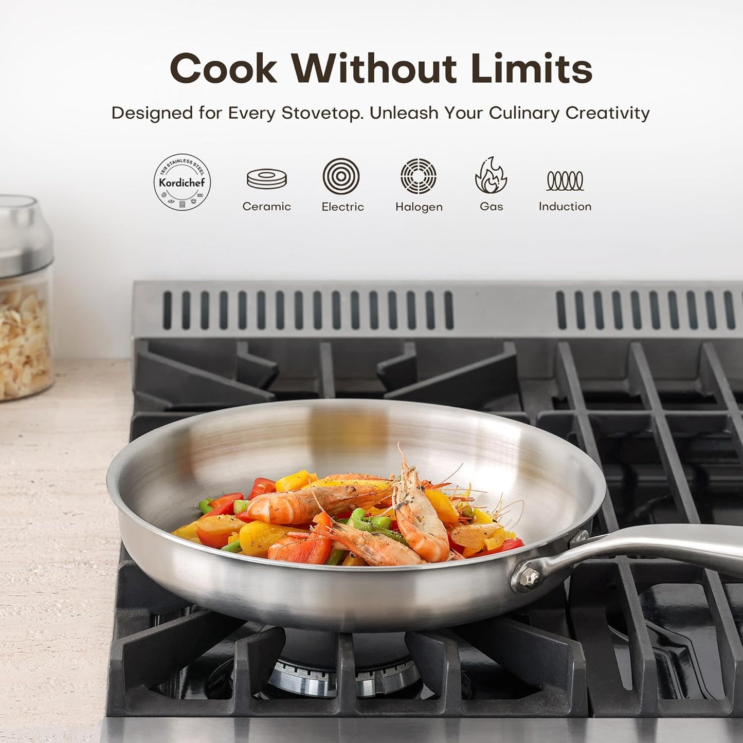 10 Inch Stainless Steel Frying Pan with Lid, Tri-Ply Healthy Stainless Steel Cookware, Pan, Skillet on Induction, Ceramic and Gas Cooktops, PFOA Free Cooking Pan, Dishwasher Safe