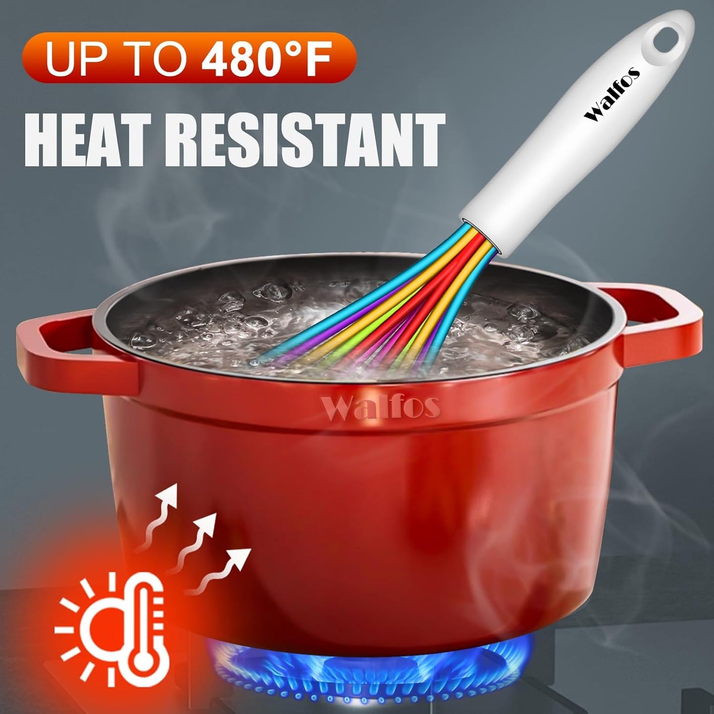 Walfos Whisk,5+7+9+11in Silicone Whisks for Cooking,Rainbow Wisk for Non-Stick Cookware,Balloon Egg Whisks Perfect for Blending,Baking,Beating,Minxing.BPA Safe and Dishwasher safe.Colorful 4pcs.