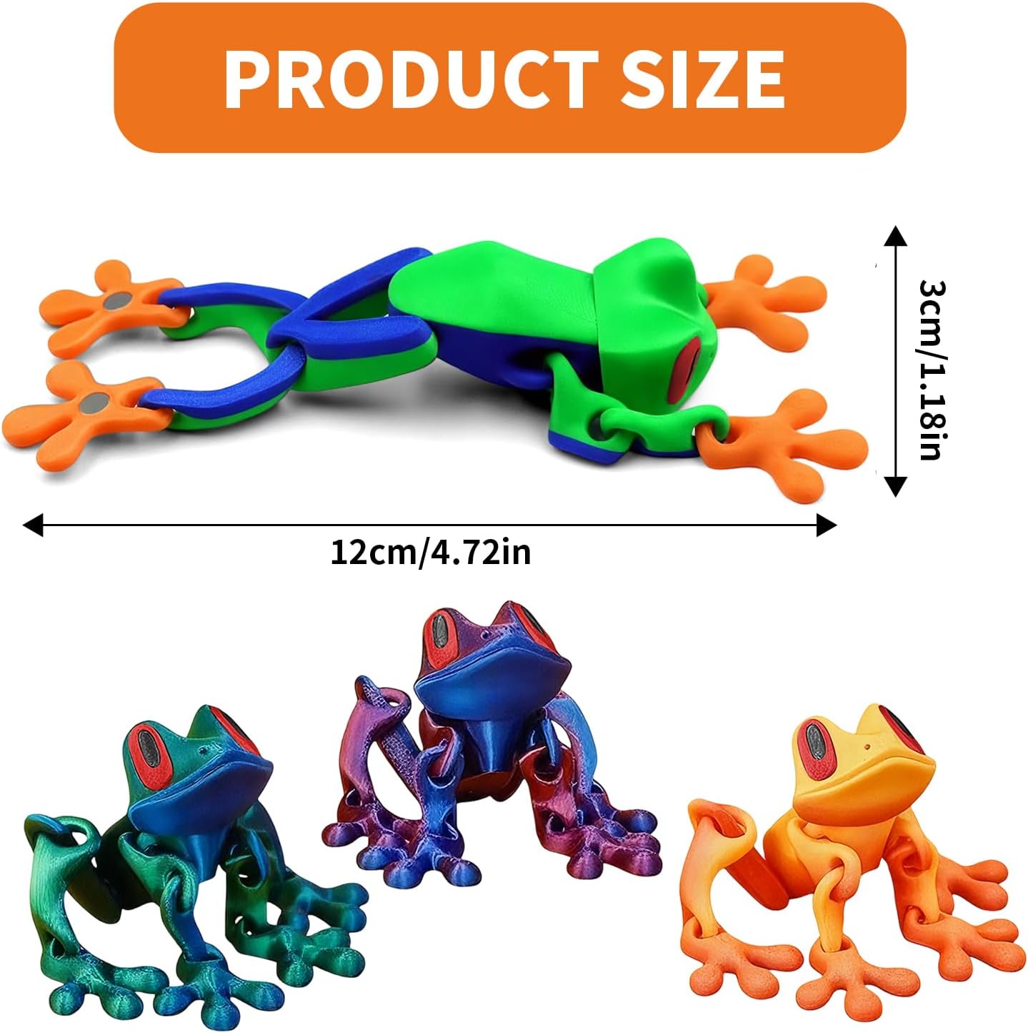4Pcs 3D Printed Magnetic Frog Fridge Magnets, Realistic Jumping Frog Refrigerator Magnet with Articulated Joints, Cute Movable Frog Decoration for Kitchen Office Car Home Decor