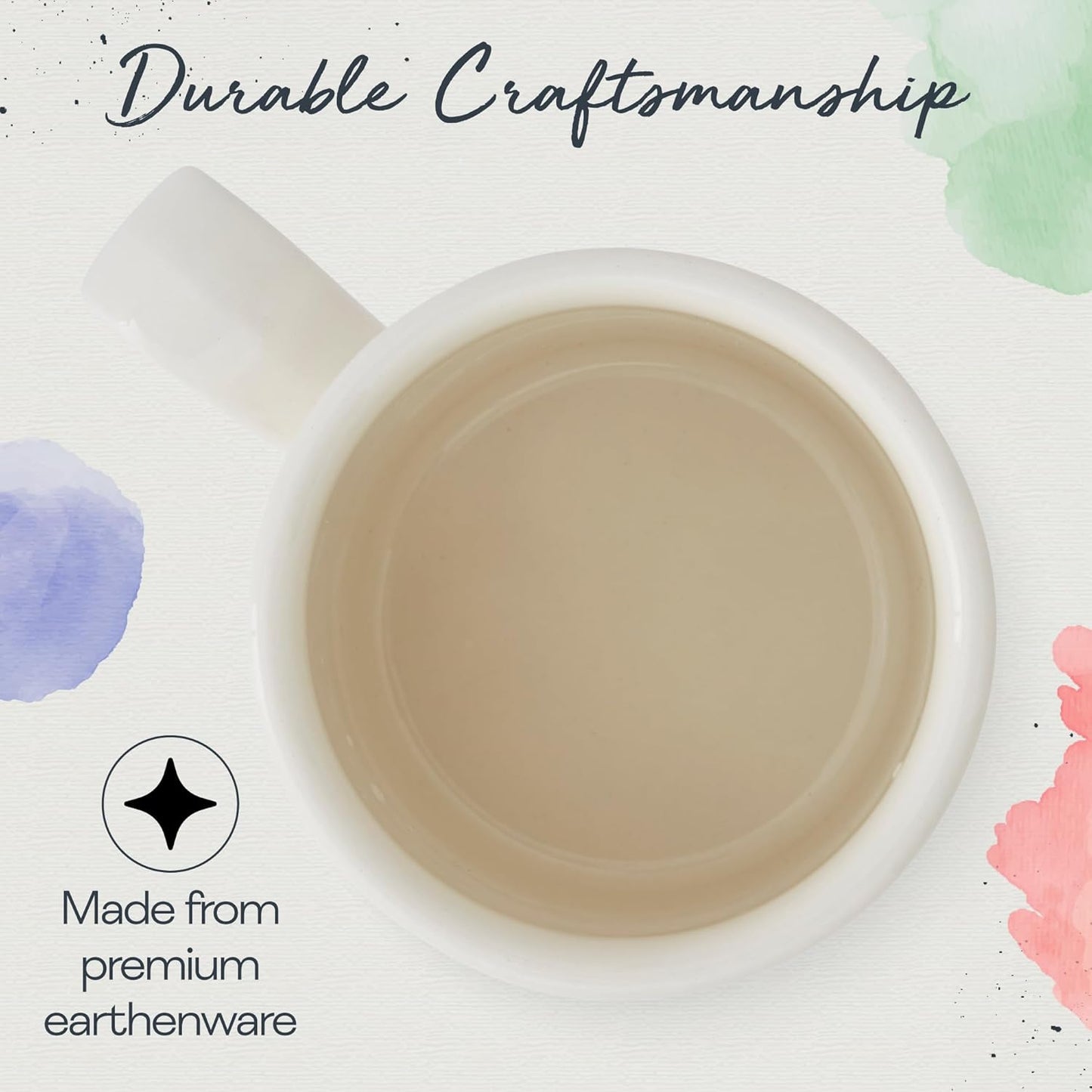 Portmeirion Potters 9oz Ceramic Mug (Set of 4) - Handcrafted Coffee Mugs with Black Stripes - Dishwasher, Microwave, Freezer Safe - Earthenware Mugs for Tea & Coffee Lovers, Unique Mug Set (Black)