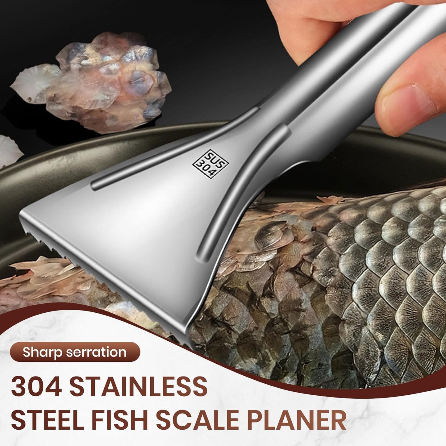 Sharp Stainless Steel Fish Scaler, 2025 NEW 304 Stainless Steel Fish Scaler Remover, Sawtooth Fish Descaler Tool for Family Kitchen, Seafood Markets (2PCS)