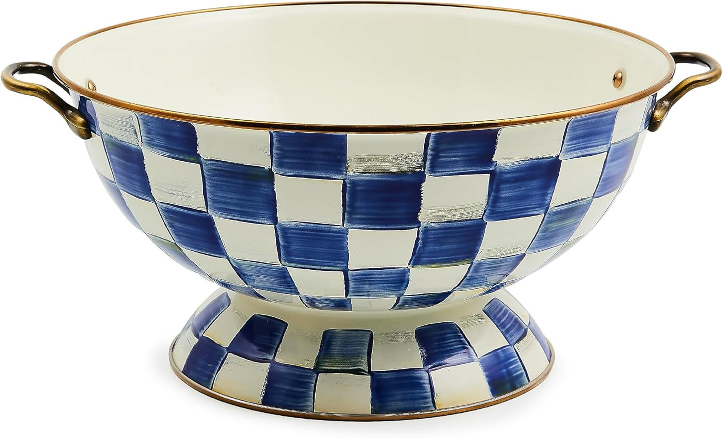 MACKENZIE-CHILDS Enamel Bowl, Serving Bowl for Entertaining, Everything Bowl, Blue-and-White Royal Check