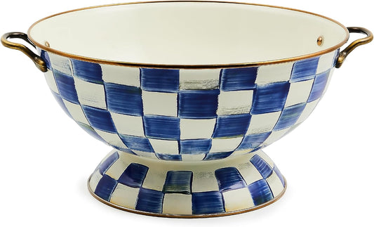 MACKENZIE-CHILDS Enamel Bowl, Serving Bowl for Entertaining, Everything Bowl, Blue-and-White Royal Check