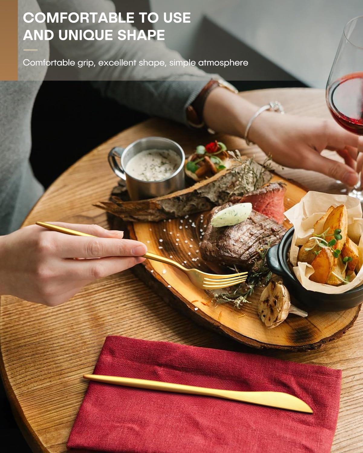 Gold Silverware Set,Ollex 40 Pieces Flatware Set For 8,Matte Utensil set with Stainless Knives Gold Forks and Spoons Tableware Cutlery Set with Satin Finish Dishwasher Safe