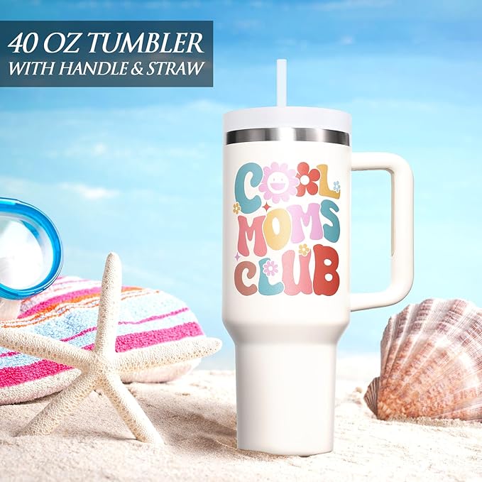 Gifts for Mom, Christmas Gifts from Daughter Son, 40 OZ Tumbler Best Mother Birthday Gift for Mother-in-Law Wife Mama, Cool Moms Club Insulated Cup with Handle New Mom Xmas Gift for Wife from Husband