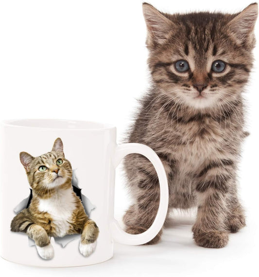 Winston & Bear Pondering Tabby Cat Mug - Ceramic Coffee Mug Gift for Cat Lovers - Perfect Birthday or Christmas, Father's or Mother's Day Gift (11oz)