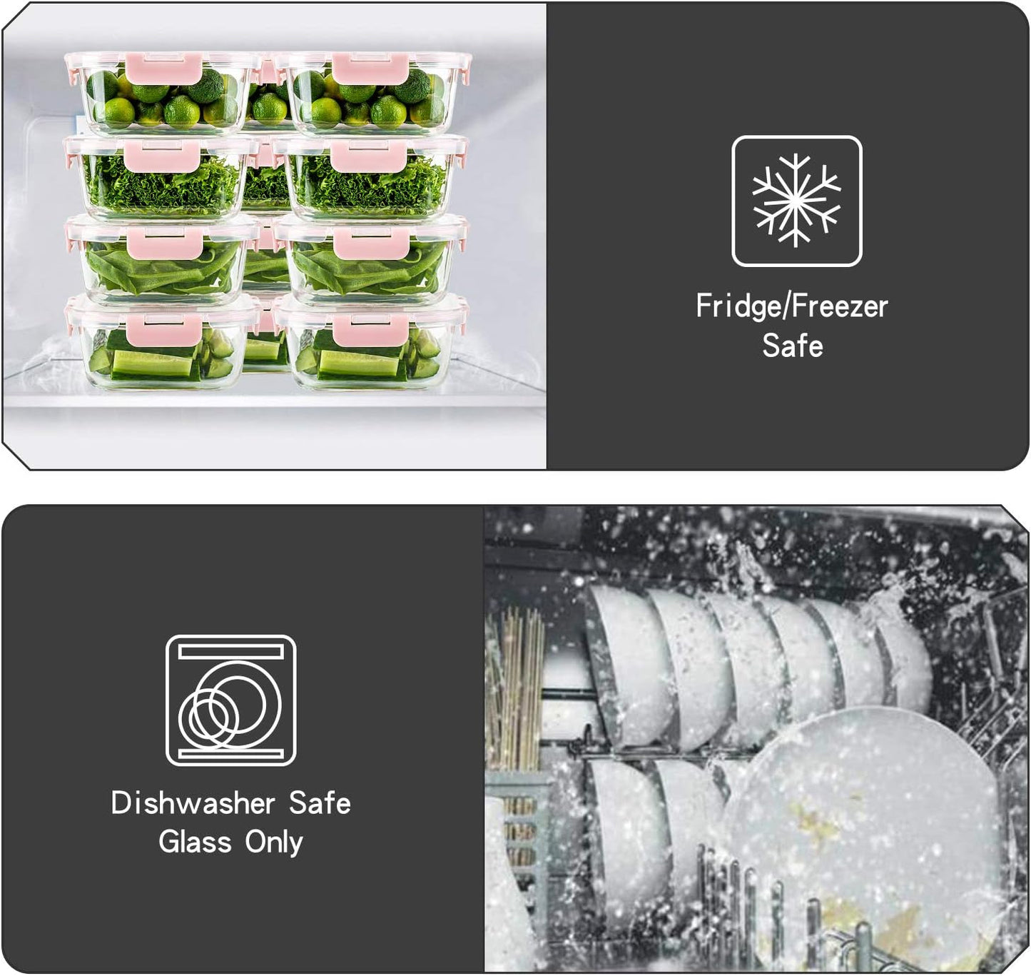 UMEIED 10 Pack Glass Food Storage Containers with Lids Leakproof, Airtight Glass Meal Prep Containers For Lunch, On The Go, Leftover, Dishwasher Safe