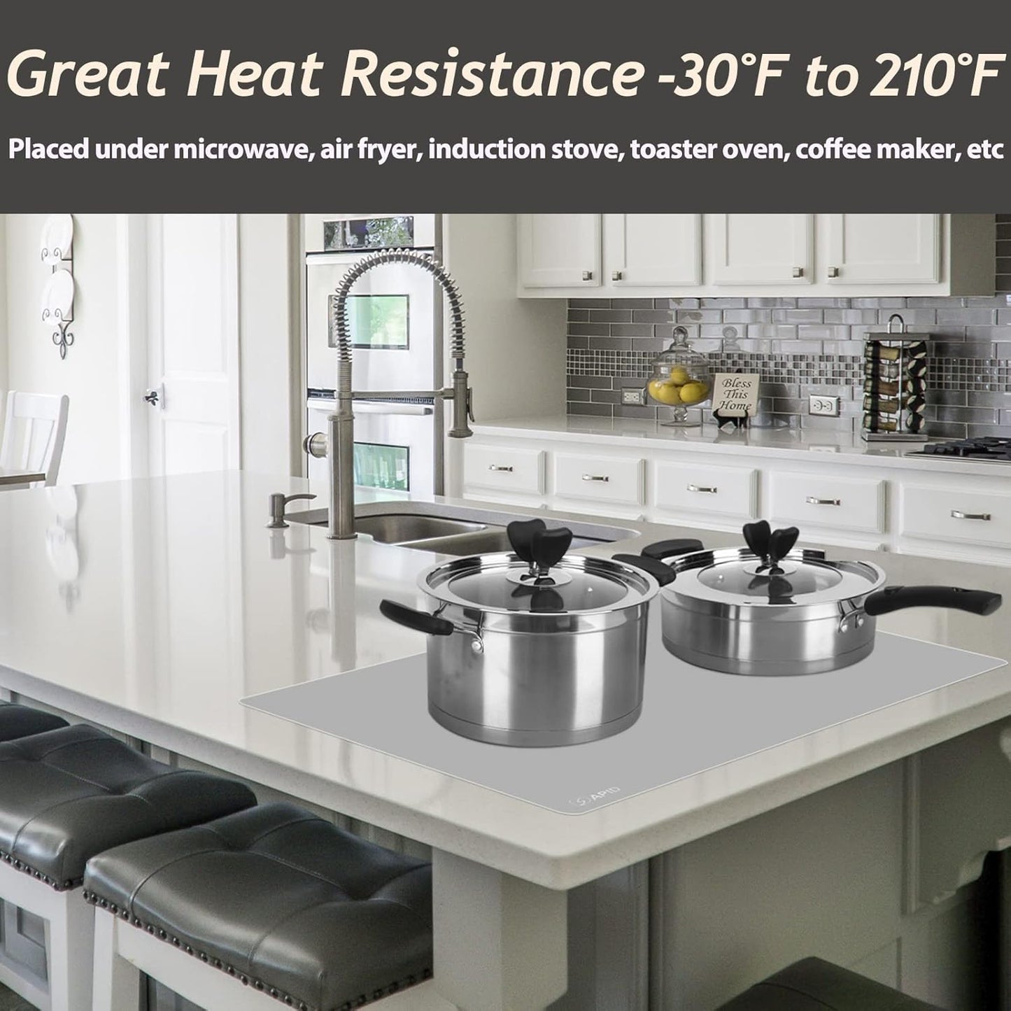 1.5MM Extra Thick Placemats Extra Large Silicone Mat 28" x 20" Heat Resistant Mat for Kitchen Countertop Protector, Washable Place Mats Silicone Mats for Kitchen Counter Mat Table Mat, Grey, Sapid