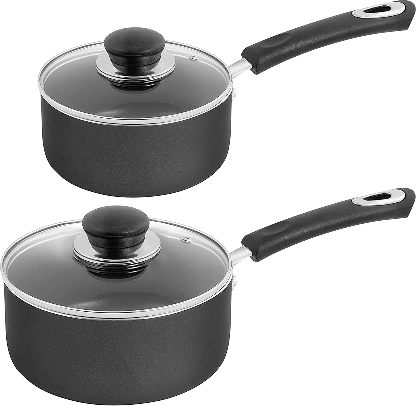 Utopia Kitchen Nonstick Stock Pot Saucepan Set with Lids, 1 Quart and 2 Quarts Multipurpose Stock Pots Set for Home, Kitchen or Restaurant, Grey & Black