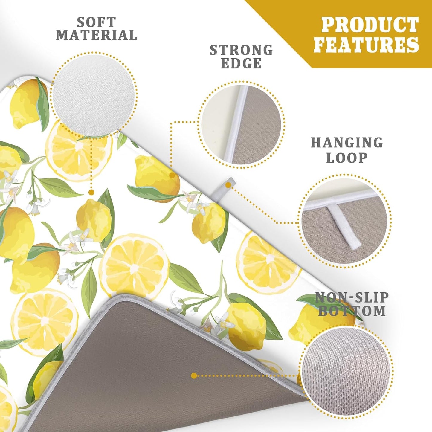 Lemon Drying Mats for Kitchen Counter 18×24 Inch Large Drying Mat for Dishes Yellow Lemon Kitchen Decor Accessories Watercolor Microfiber Dish mat Rack Mat Drainer Pad Washable Absorbent Dry Mat