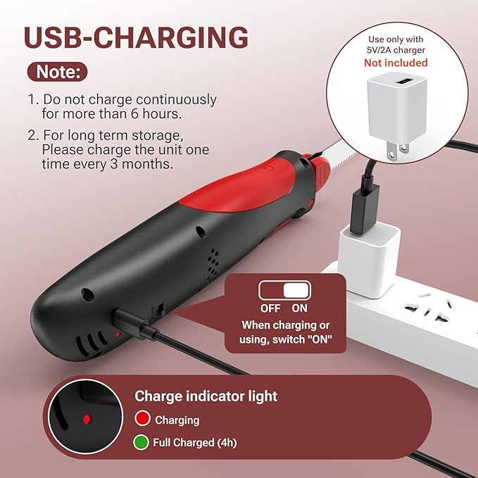 VLOXO Electric Knife for Meat Slicing, Rechargeable Electric Carving Knife with 2 Stainless Steel Blades Safety Lock Ergonomic Handle Cordless electric knives for Fish Fillet Steak Bread Turkey