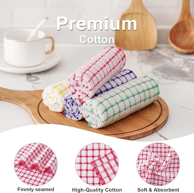 Kitinjoy Cotton 12 Pack Kitchen Towels and Dishcloths Sets, 16 x 25 Inch & 12 X 12 Inch Dish Towels Bulk, Super Soft and Absorbent Hand Towels for Kitchen Drying, Red