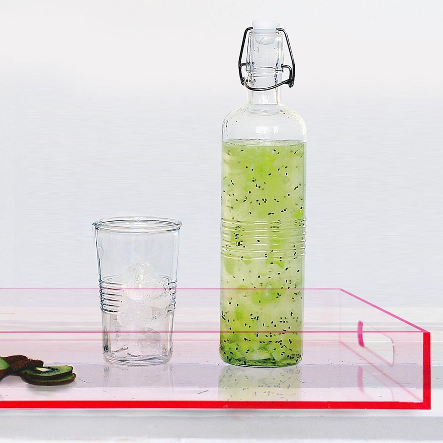 SetGame Pink Acrylic Serving Tray with Handles, Pink Decorative Storage Arylic Trays, Simple Large Serving Tray Food Tea Fruit Dinner Snack Tray for Bar Kitchen Party, Bathroom Tray, 16X12 Inch