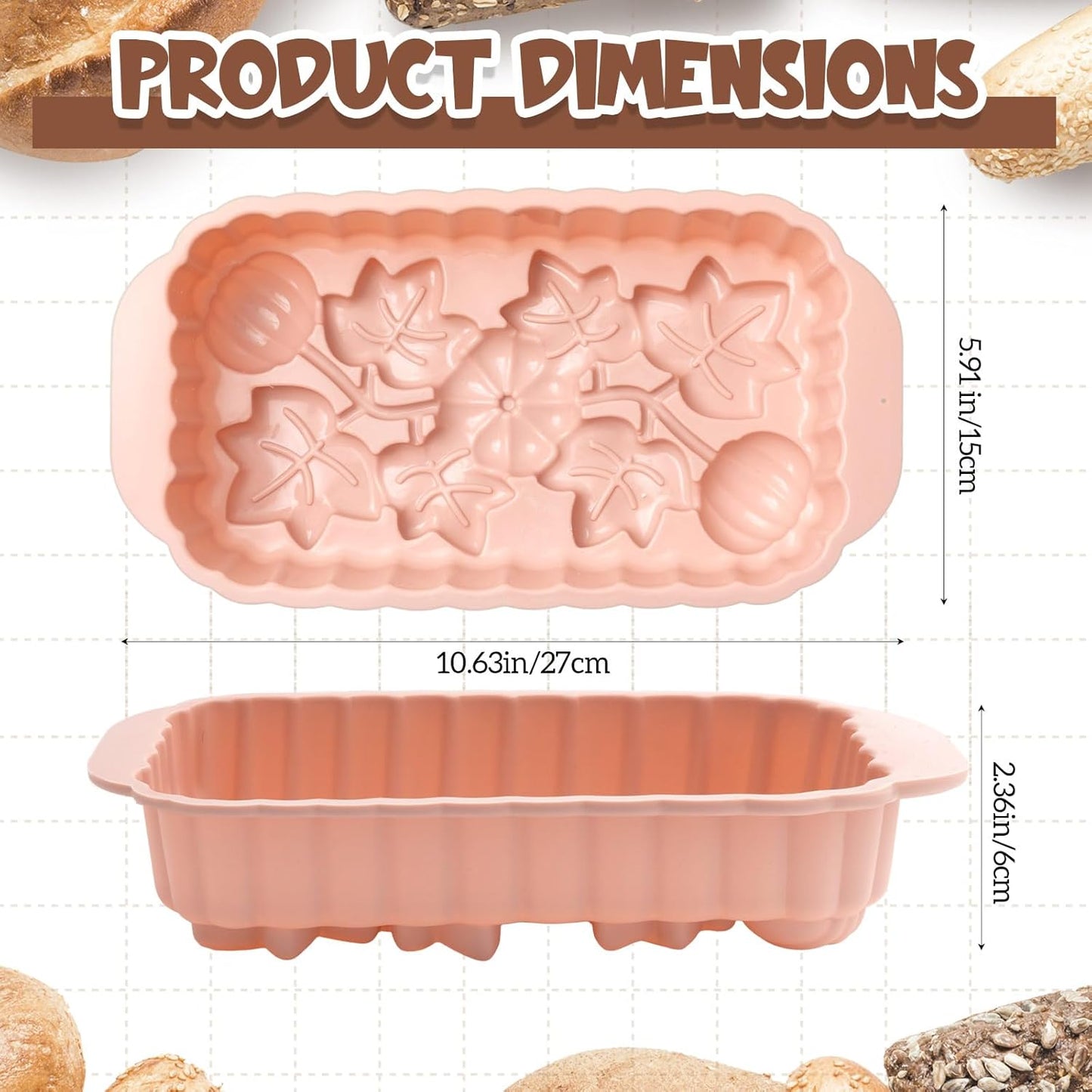 Vesici 3 Pcs Silicone Loaf Pan Pumpkin and Maple Leaf Patterns for Fall Harvest Thanksgiving Holiday 6 Cups Bread Baking Mold Non Stick Oven Microwave Safe, Nordic Gray Blue Pink Colors