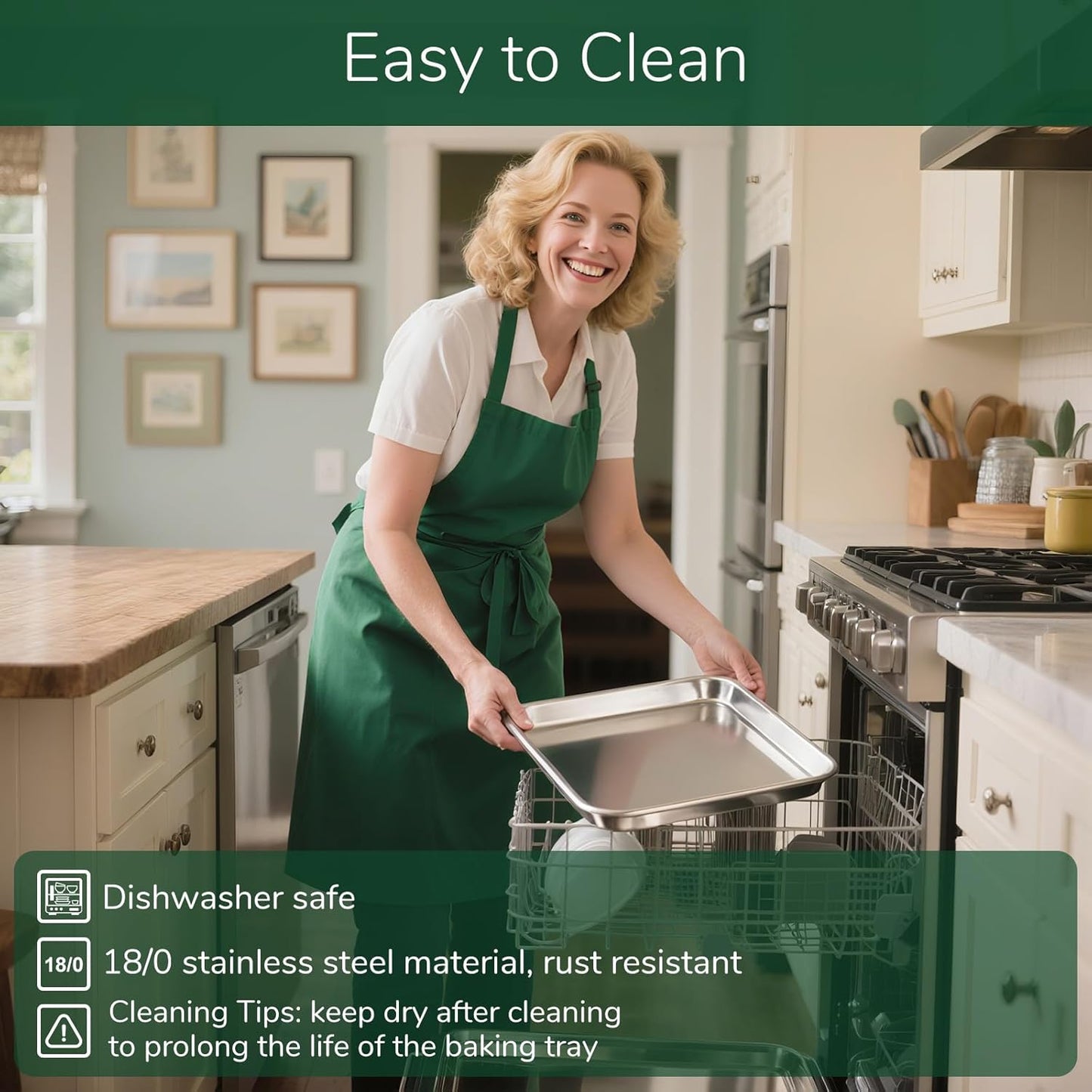 18/0 Stainless Steel Baking Sheet with Cooling Rack, Oven-Safe Non-Toxic Cookie Sheets for Baking, Set of 4, Coating Free & Rust Resistant for Healthy Family Baking, Easy to Clean, Heavy-Duty