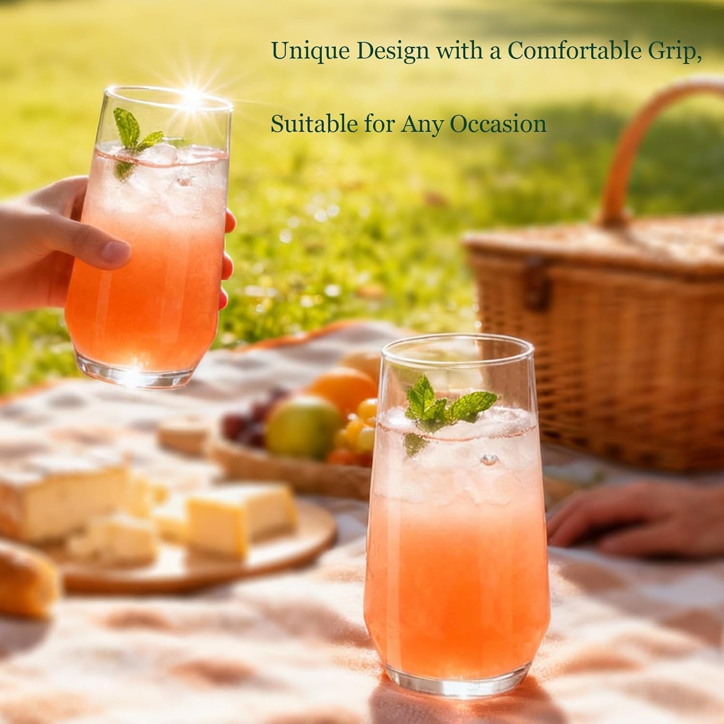 Drinking Glasses Set of 6, 16.4oz Highball Glasses, Crystal Clear Tall Glass Cups for Cocktail, Juice, Iced Tea, Mojito and Smoothies, Clear Glassware Set