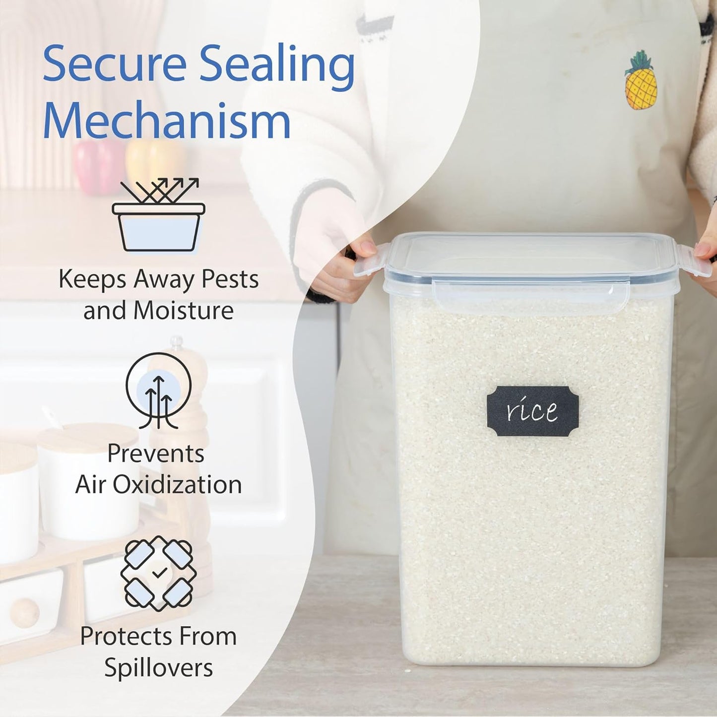 Chef's Path Large Airtight Food Storage Containers with Lids, Pack of 6, 3pcs 6.5L and 3pcs 5.2L, Kitchen and Pantry Canisters for Sugar, Flour, and Baking Supplies - Transparent