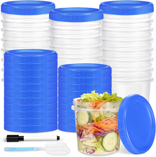 24 Pcs 16 oz Plastic Deli Containers with Screw Lids, Freezer Storage Containers Reusable 2 Cup Food Storage Container with Pen & Brush for Snack Salad Fruit, Microwave & Dishwasher Safe