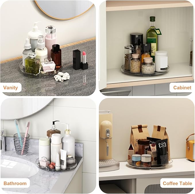 2 Pack Lazy Susan Organizer, Turntable Clear 9 Inch Rotating Organizer Tray for Cabinet Table Top, Round Non-Skid Fridge Lazy Susan, Spinning Kitchen Storage for Pantry Bathroom Counter, Spice Rack