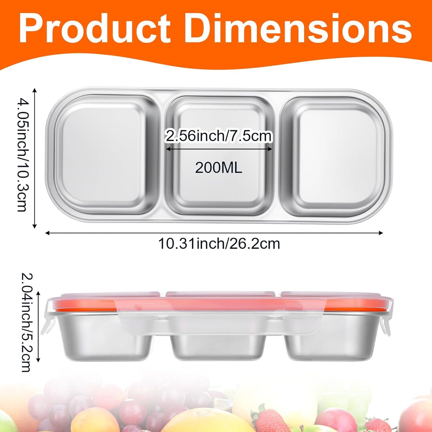 Yolev 2 Pack Stainless Steel Snack Containers - Reusable 3 Compartment Condiment Box with Lids Dishwasher- Reusable Condiment Box for Snacks Dips and Outdoor Camping