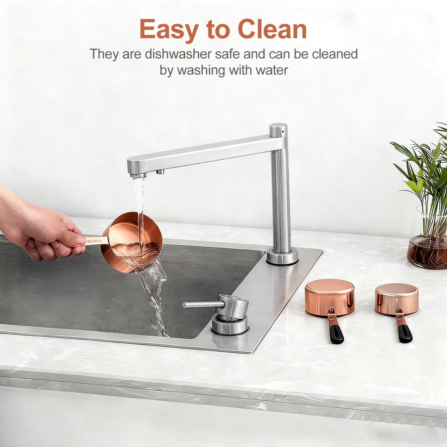 Measuring Cups and Spoons Set, Stainless Steel 10 Piece for Cooking and Baking (5 Cups + 5 Spoons, Rose Gold)