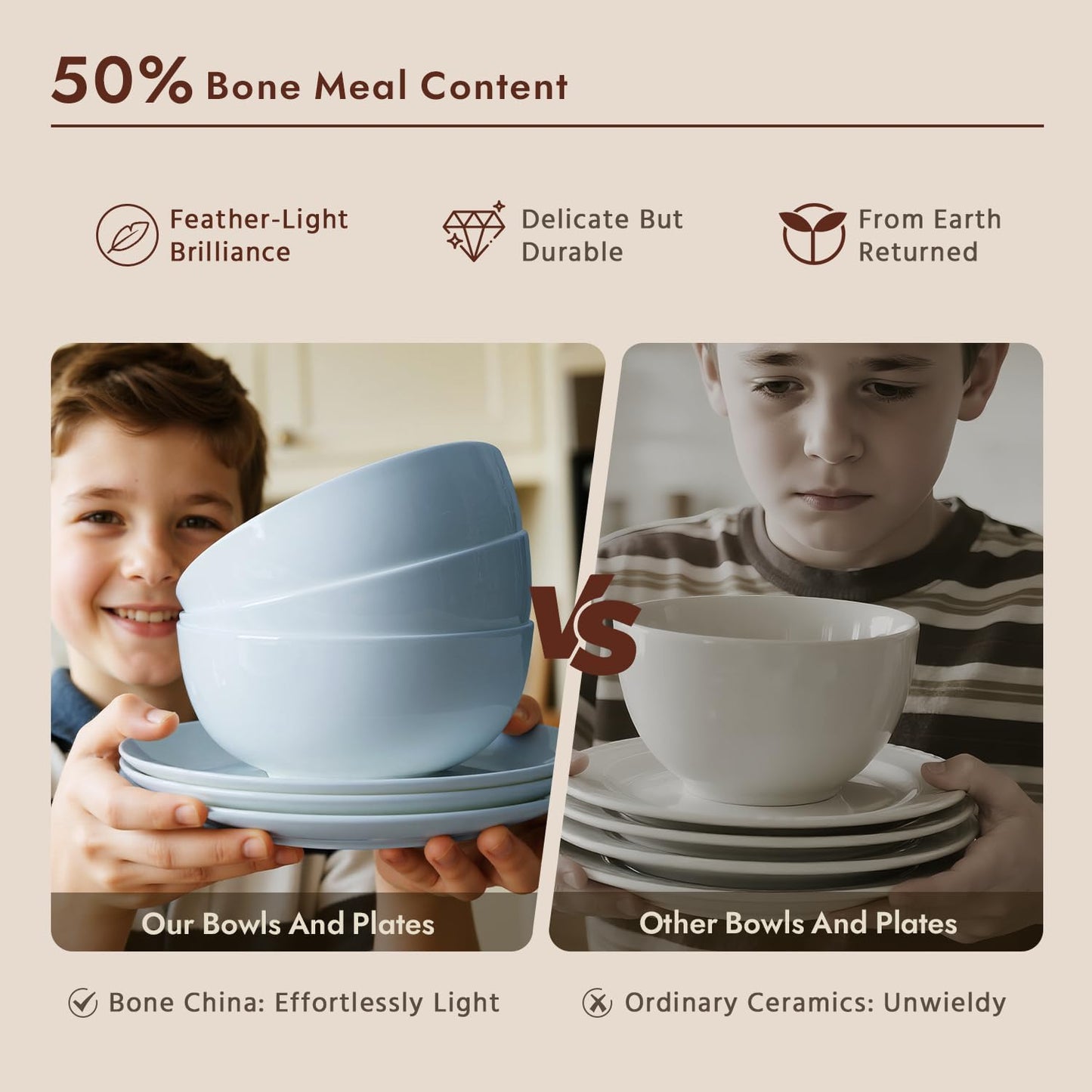 KINGSTONE Bone China Dinnerware Sets, 24-Piece Dinnerware Set for 8, Lightweight Durable, Dishwasher Safe, Tableware for Daily Use with Elegant Design, Blue