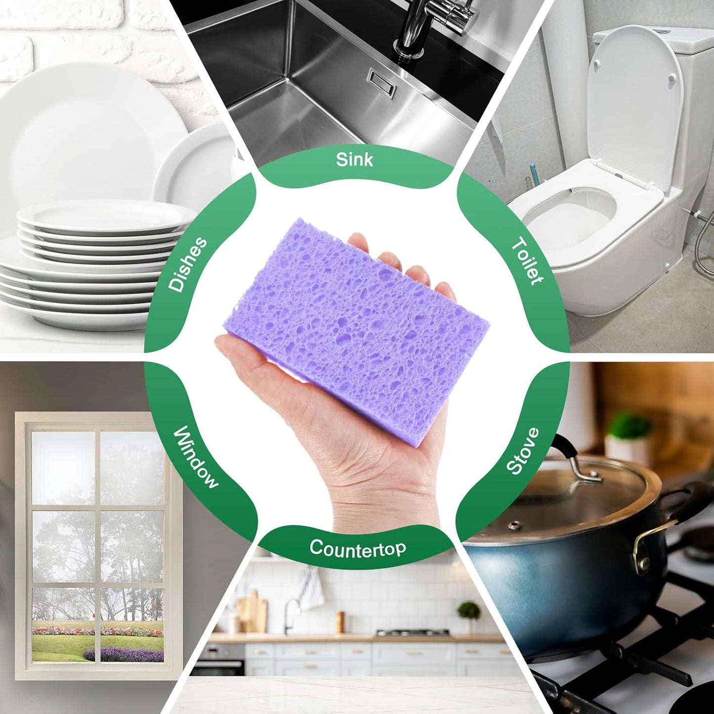 6-Pack Kitchen Sponges, Condense Eco Cellulose Non-Scratch Scrub Heavy Sponge for Kitchen/Household/Bathroom, Clean Tough Messes Dish Scrubber [Purple]