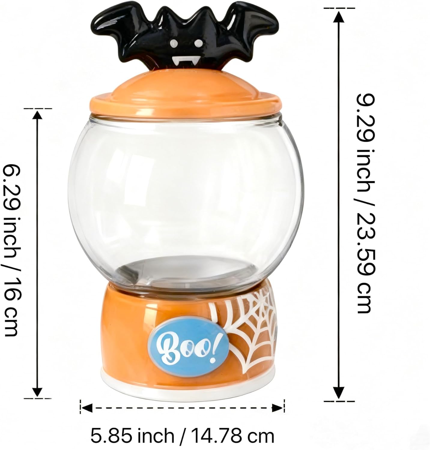 54 oz Halloween Candy Jar & Cookie Jar, Scary Bat Ceramic Lid with Seal, Clear Glass Food Display Jar, Hand-Painted Spider Web Patterned Ceramic Base, Food Jar for Christmas, Kitchen, Rice, Flour