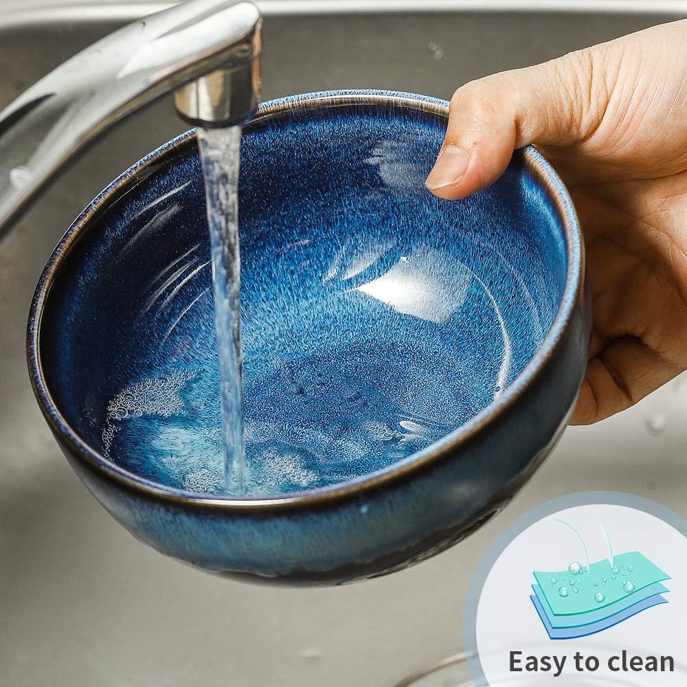 24 Ounce Soup Bowl Set, Porcelain Cereal Bowls Microwave And Dishwasher Safe, Ceramic Kitchen Bowls For Oatmeal Breakfast, Chip, Rice, Reactive Glaze Set of 4 (Nebule Blue)