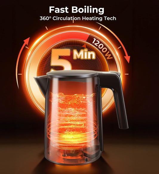 Electric Kettle, 1.0L 1200W Fast Heat with Auto Shut-Off, Boil-Dry Proof, 7 Temperature Control Teapot, Double Wall Stainless Steel Water Boiler Heater, 4H Keep Warm, Cool Touch Coffee Tea Pot, Black