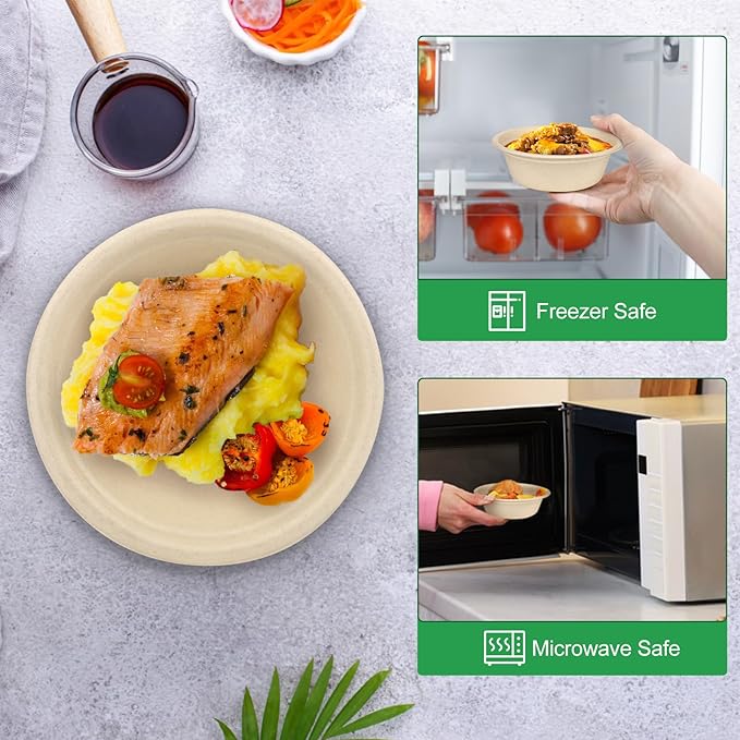 10 oz Paper Bowls Disposable, 300 Pack Small Paper Bowls Bulk, Heavy Duty Biodegradable Compostable Bowl Made Of Sugarcane, Microwave Safe, Eco-Friendly