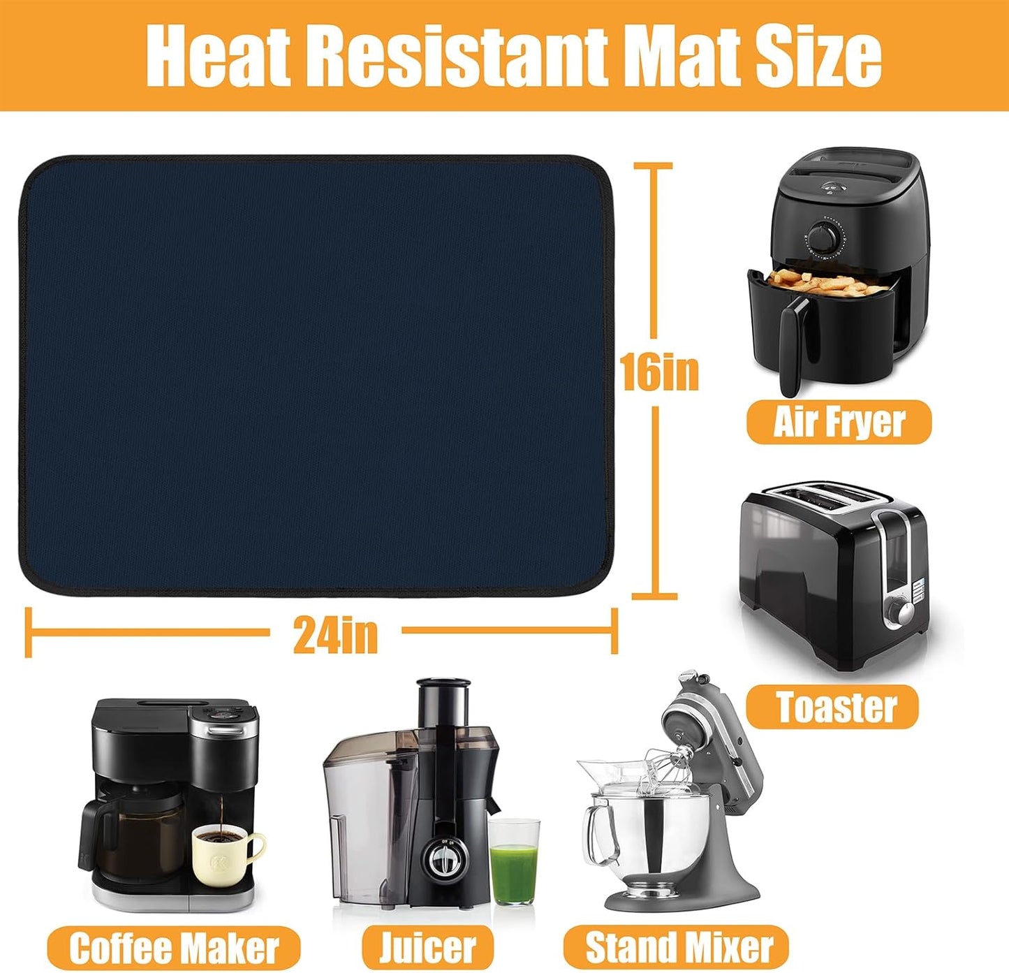 Heat Resistant Mat for Air Fryer, 16 x 24in Heat Resistant Mat for Countertop, Fireproof Silicone Countertop Protector Appliance Slider Mat for Air Fryer, Coffee Maker, Toaster, Oven - Blue