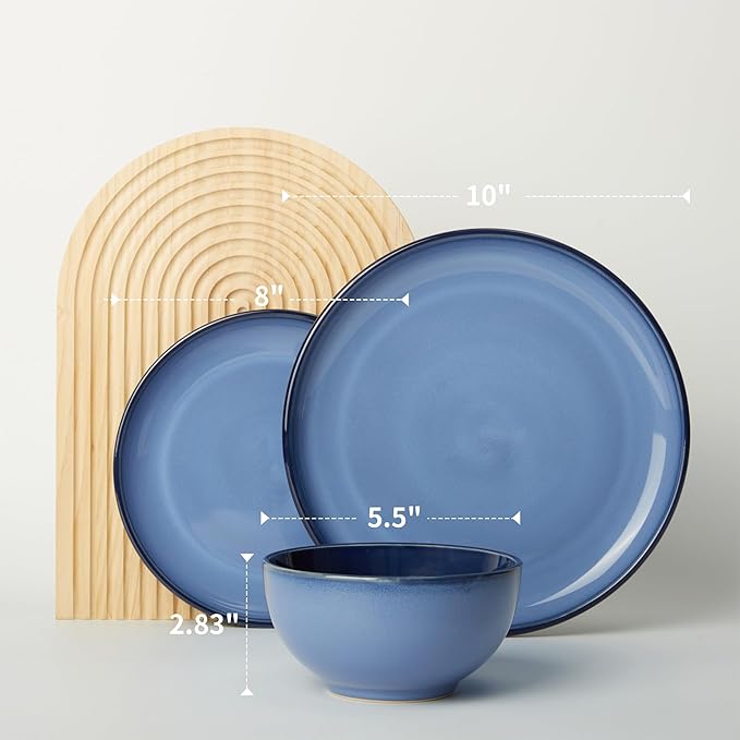 Stoneware Dinnerware Sets, Ceramic Plates and Bowls Set, Microwave & Dishwasher Safe Kitchen Dish Set, Modern Dinner Plates | Salad Plate | Cereal Bowls for 4, Dishware Sets Blue