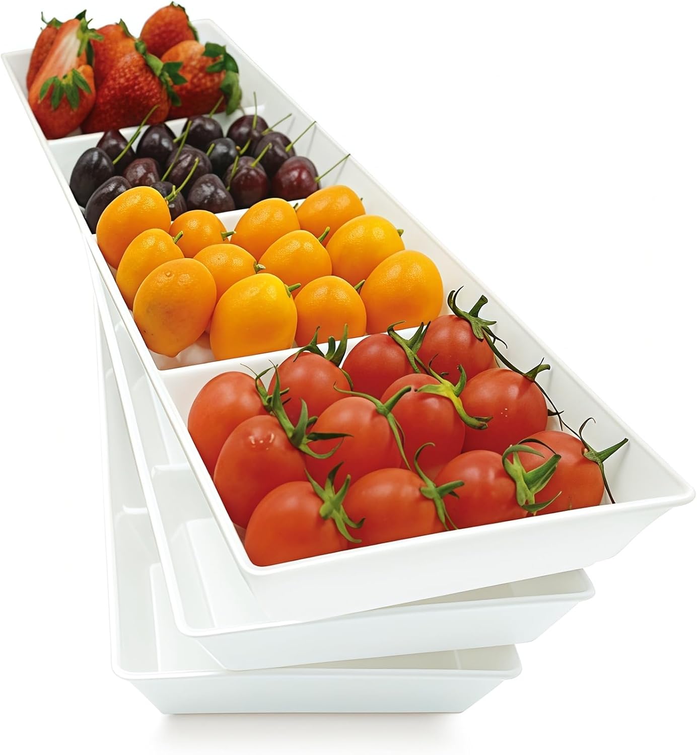 Divided Serving Tray Platter, 3 Pack 17.6" x 6" Fruit Veggie Food Tray for Party, Plastic Serving Trays for Appetizer, Snack, Dessert, Cookie, Brunch Decorations Platters, White Trays BPA-Free