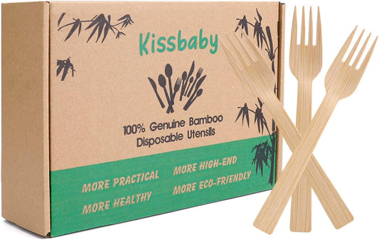 Bamboo Utensils -300 PK 6.7" Bamboo Compostable Forks Disposable Bamboo Cutlery Set Biodegradable Eco Friendly Renewable Utensil Flatware Fork