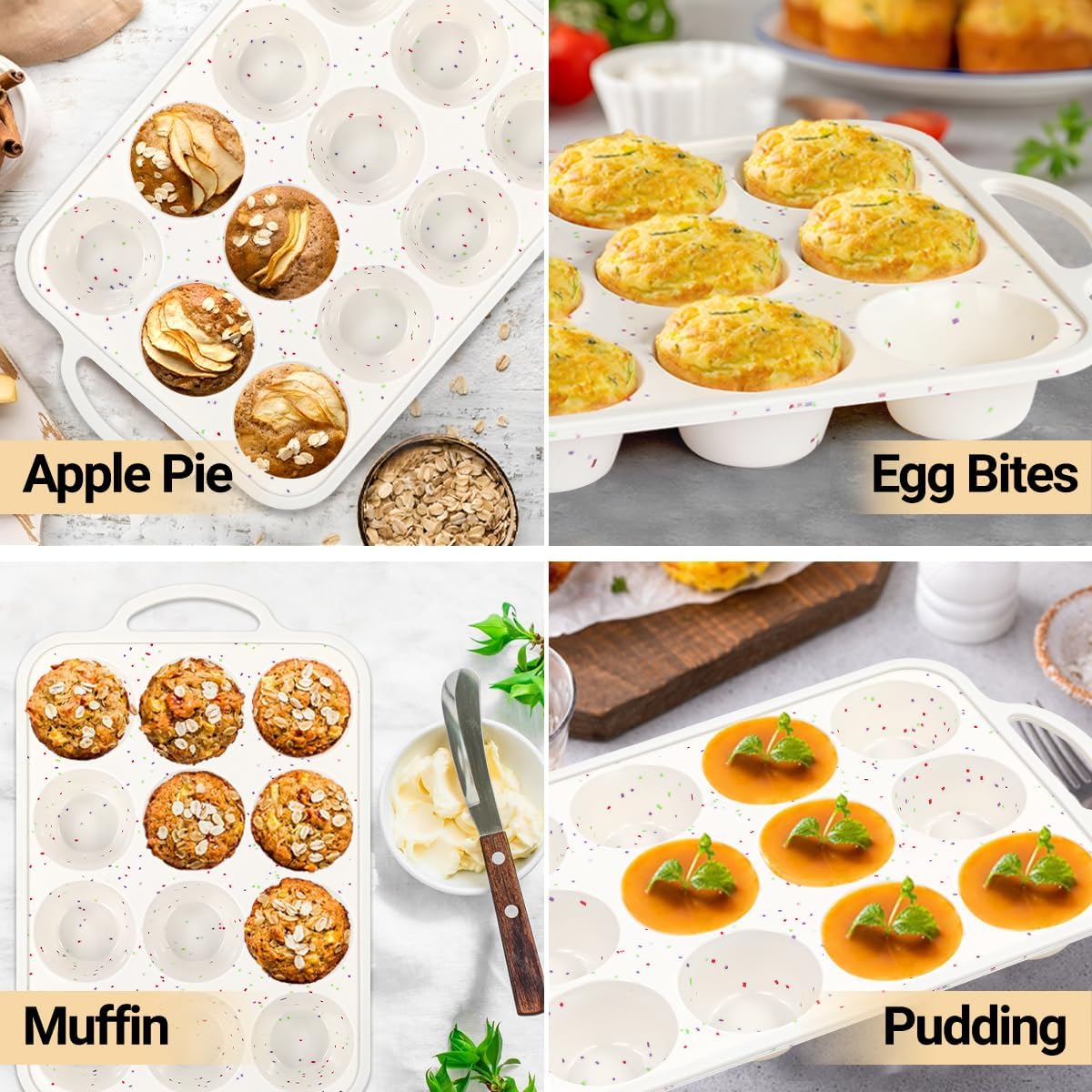Silicone Muffin Pans for Baking, Metal Reinforced Frame 12 Cups Regular Size Silicone Cupcake Pan Nonstick Muffin Tin for Baking Muffin, Cupcake, Frittatas,BPA Free, Dishwasher Safe