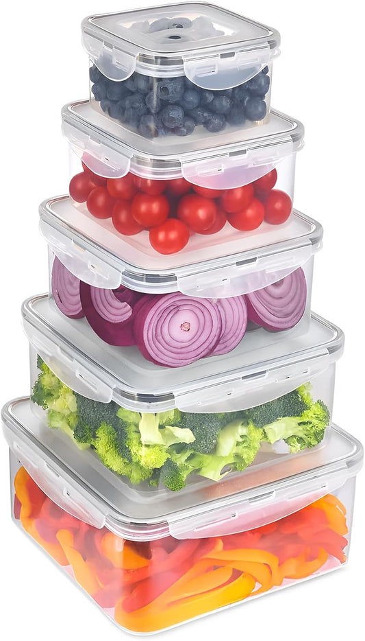 5 Pack Large Food Storage Containers with Leak-Proof Lids, Stackable Kitchen Storage Bowls Sets (14/30/54/80/128 oz), Reusable Meal Prep Plastic Containers, BPA-Free, Dishwasher Safe