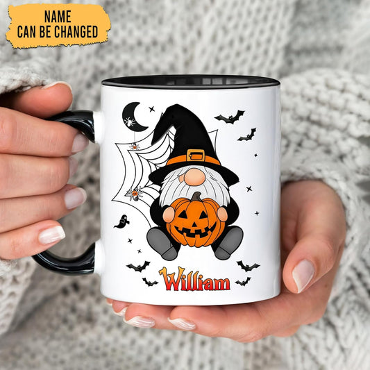 Hyturtle Custom Halloween Gnome Mug with Name – Pumpkin Witch Gnome Coffee Cup – Personalized Spooky Season Gift for Women – Halloween Decor – 11oz Ceramic Mug