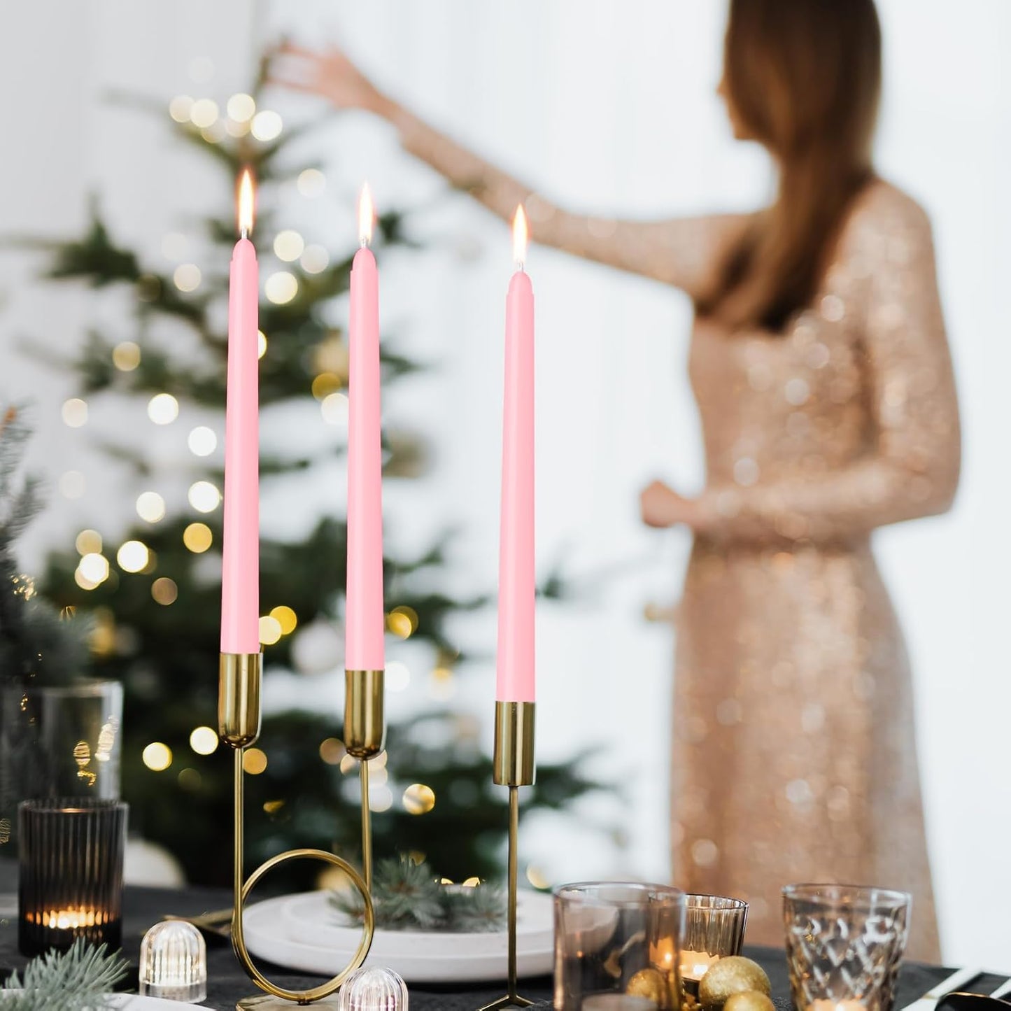 12 Pack Pink Taper Candles - Taper Candles 10 Inch Dripless, Smokeless & Unscented - 8 Hours Long Burning - Ideal for Weddings, Dinner Parties, and Home Decor