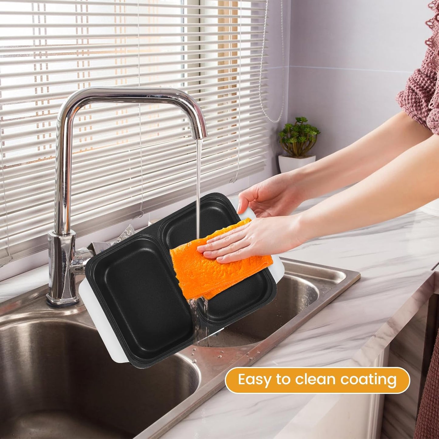 Electric Hot Pot with Grill and Frying Pan, 2 in 1 Indoor NonStick Shabu Shabu Pot and Griddle, Dual Temperature Control, Fast Heating for BBQ Steak Noodles (White)