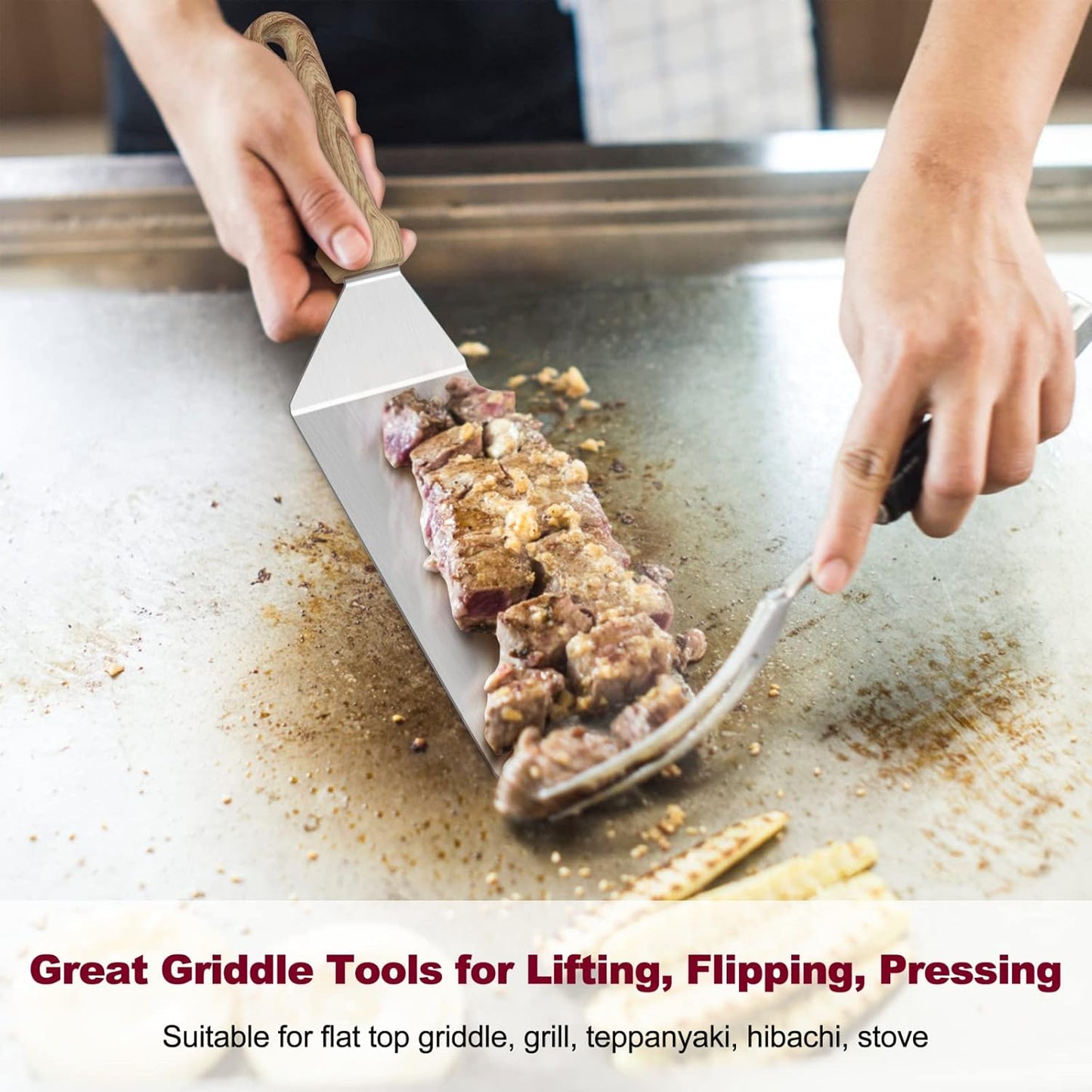 Metal Spatula Set of 2, HaSteeL Heavy Duty Stainless Steel Teppanyaki Tools, 14.5 Inch x 2.8 Inch, Griddle Accessories for Flat Top Grill Hibachi Indoor & Outdoor, Long Burger Turner Flipper