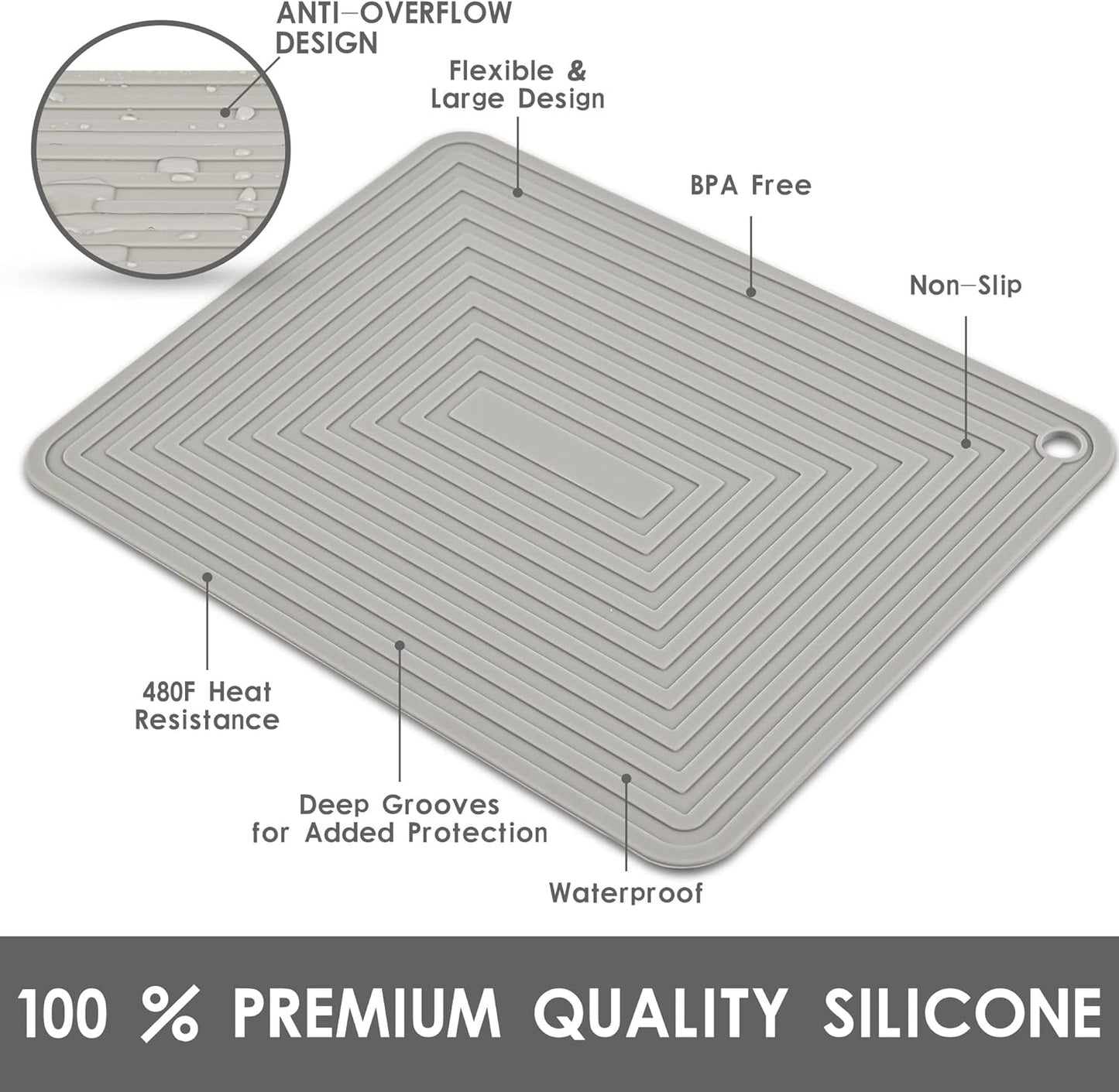 Silicone Trivets for Hot Dishes and Pots, Kitchen Pot Holders, Heat Resistant Mats for Quartz Countertops - Set of 2, Light Gray