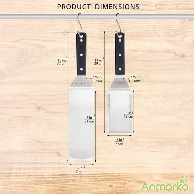 Anmarko Grill Spatula Set - Long Metal Spatula Spatula - Griddle Scraper and Pancake Flipper or Pizza Spatula - Offset Spatula - Stainless Steel Utensil Great for BBQ Grill Flat Top