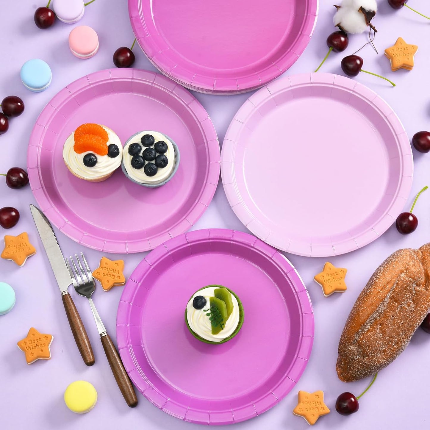 48 Pcs Purple Party Paper Plates, 9 Inch Cute Light Purple Disposable Birthday Lavender Dessert Baby Bridal Shower Cake Paper Plates for Party Bridal Baby Girl Shower Wedding Supplies